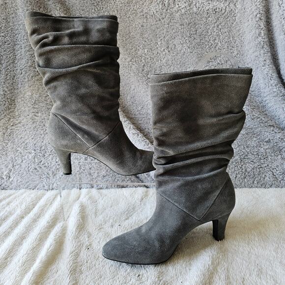 Alex Marie Women Slouchy Leather‎ Suede Pull On Boots SZ 7.5M Gray Comfort 80s - Picture 1 of 6